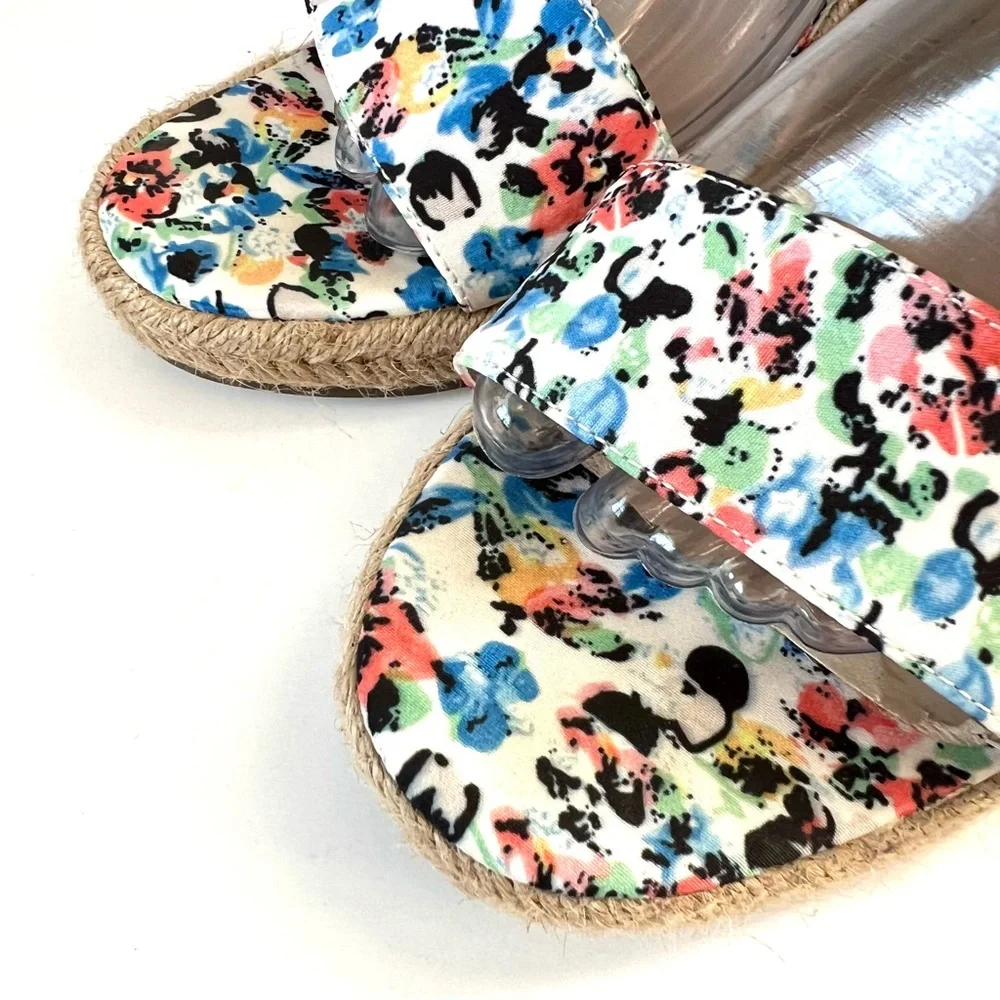JUST FAB Rhondia Floral Espadrille Ankle Strap Wedge Sandals—SZ. 9